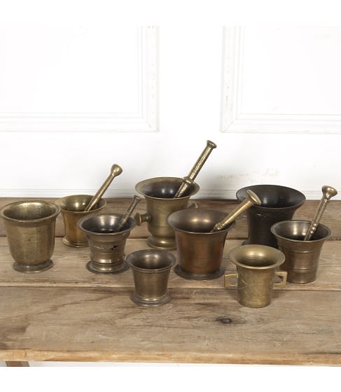 Collection Of Bronze And Brass Apothecary Pestle And Mortars