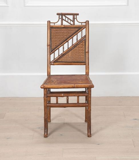 Aesthetic Movement Bamboo Side Chair with Embossed Leather Seat