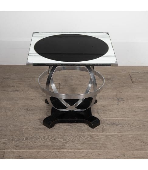 Art Deco Mirror and Steel Side Table