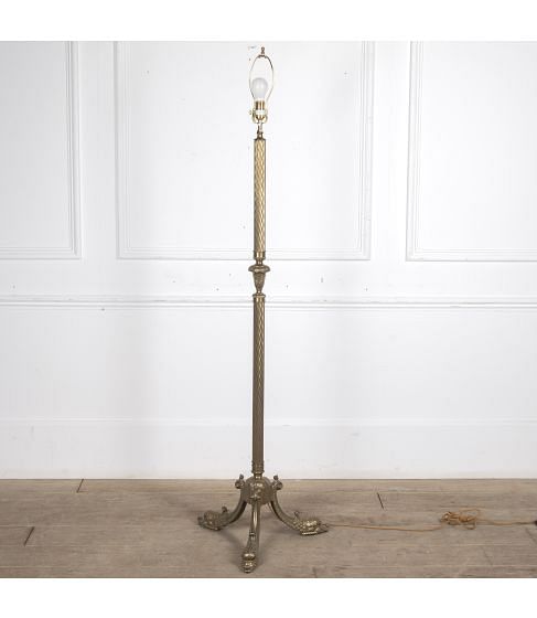 20th Century Brass Floor Lamp With a Tripod Dolphin Base