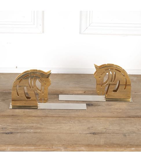 French Brass Horse Head Bookends