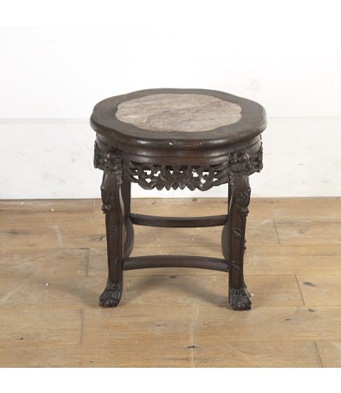 Chinese Hardwood and Marble Occasional Table