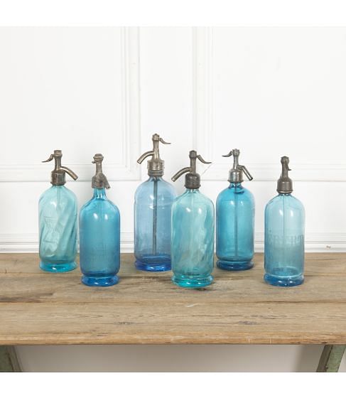 Collection of Six Early 20th Century Blue Glass Soda Syphons