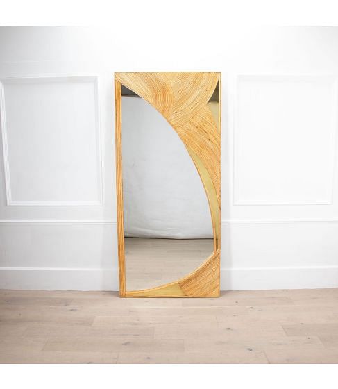 Contemporary Italian Bamboo and Brass Wall Mirror
