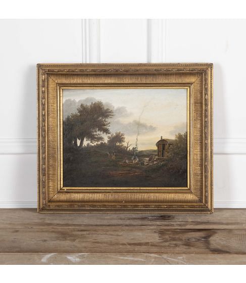 Edwardian Landscape Painting of A Gypsy Camp at Dusk