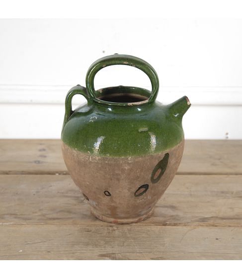 French 19th Century Green Glazed Pottery Jug