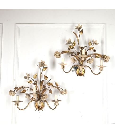 French 20th Century Gilt and Painted Wall Sconces