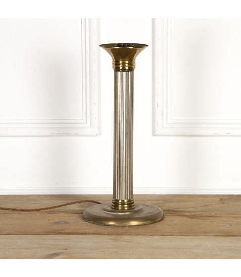 French Brass and Chrome Art Deco Column Lamp
