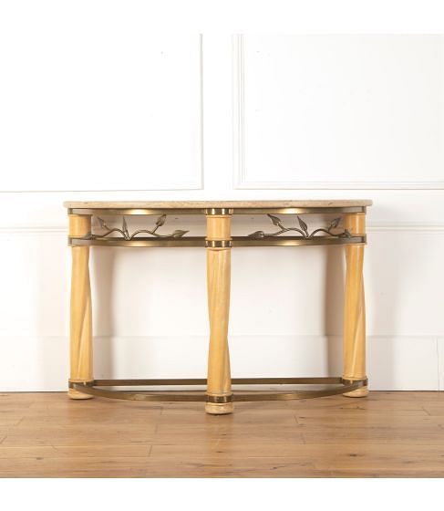 French Brass and Ivory Lacquer Console Table