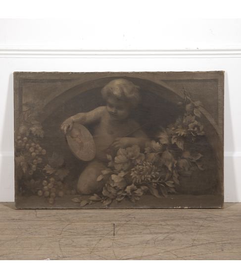 19th Century French Grisaille Painting of A Cherub