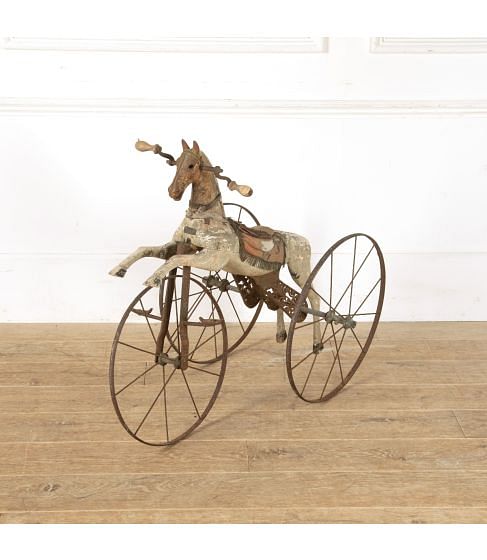 French Wooden Toy Horse on Wheels