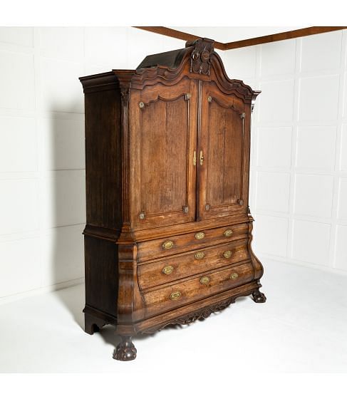 Grand Scale 18th Century Dutch Rococo Oak Bombé Armoire