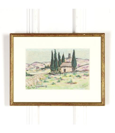 Italian Bucolic Pastel in Original Gilt Frame