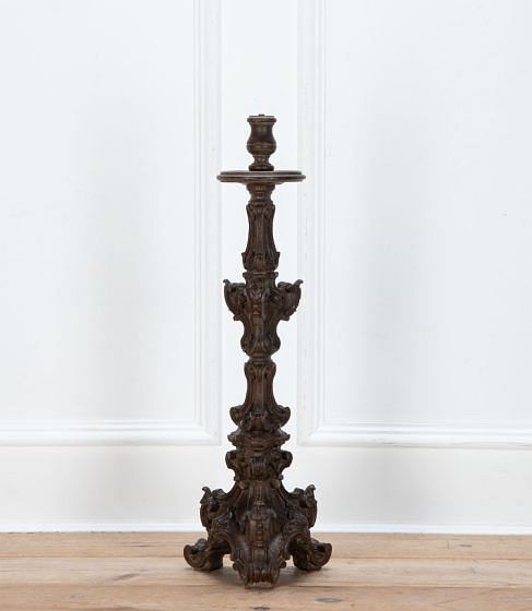 Large 19th Century Italian Carved Oak Candlestick