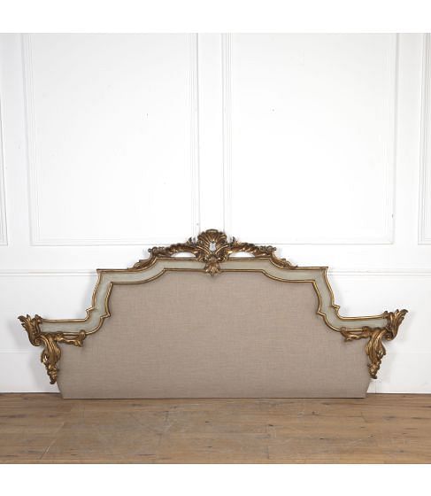 Large 19th Century Italian Giltwood Upholstered Headboard