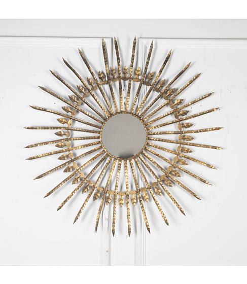Large 20th Century Spanish Gilt Metal Sun Mirror