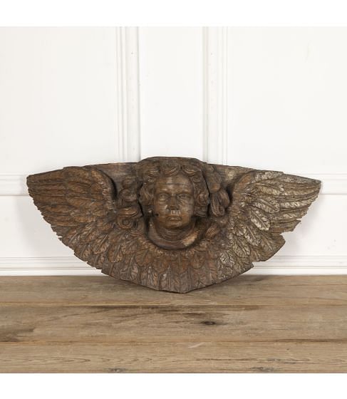 Late 17th Century Carved Oak Winged Angel Head