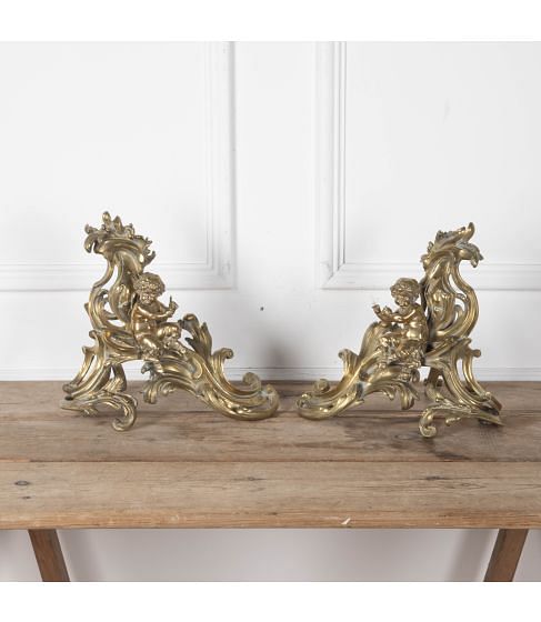 Late 19th Century Pair of Gilded Fire Dogs