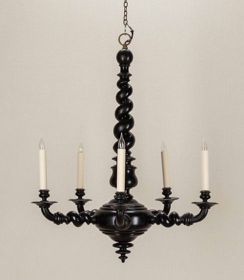 Late 19th Century Portuguese Bobbin Turned Ebonised Chandelier
