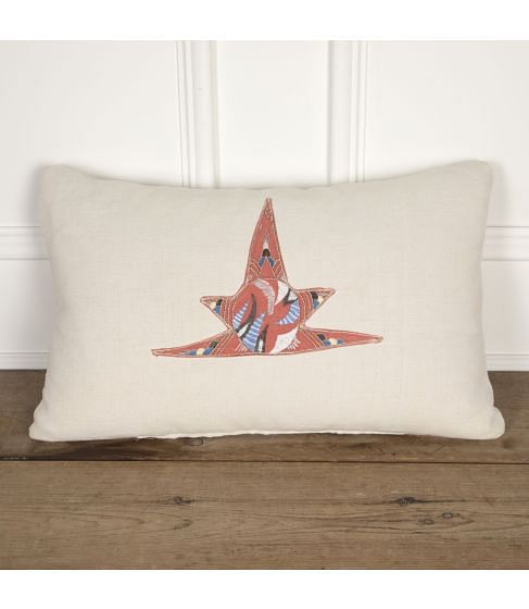 20th Century Linen Cushion With Hand Stitched Applique