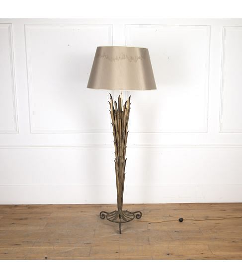  Mid 20th Century French Wrought Iron and Gilt Metal Floor Lamp 