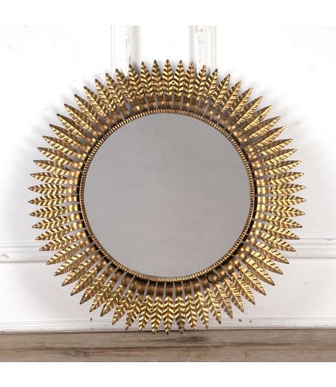 Mid 20th Century Spanish Wrought Metal Leaf Sun Mirror