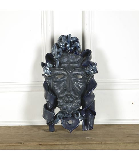 Mid Century Blue Ceramic Mask
