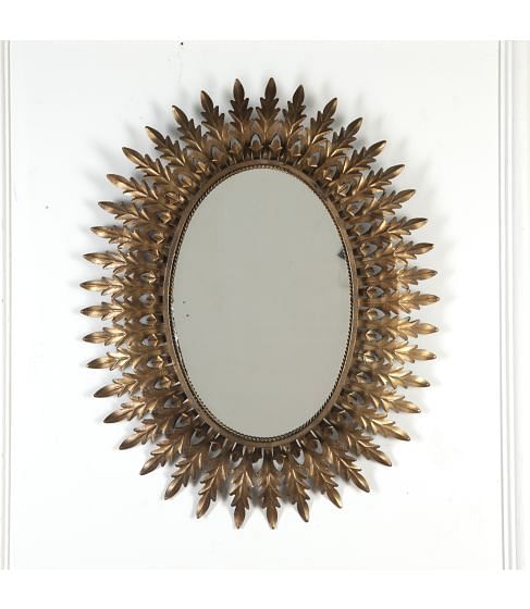 20th Century Spanish Gilt-metal Leaf Oval Mirror