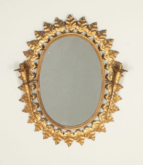 Mid-Century Spanish Sunburst Wall Light Mirror