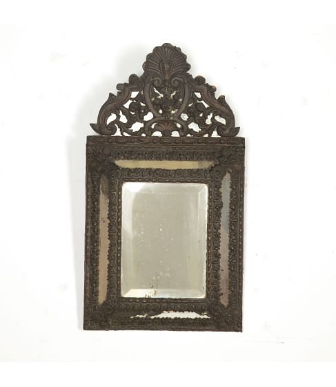 Napoleon III French Repoussé Brass Cushion Wall Mirror