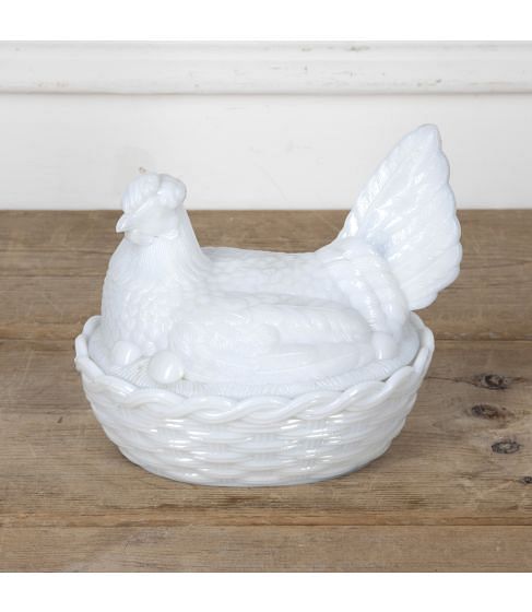 20th Century Opaline Glass Chicken Egg Basket