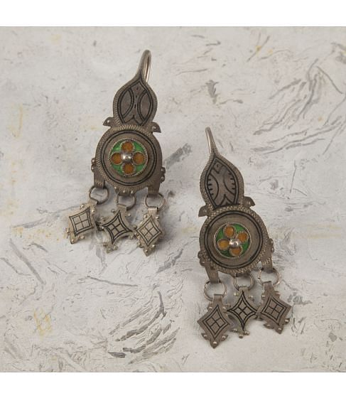 Pair of 19th Century Brass Etched Arabian Earrings