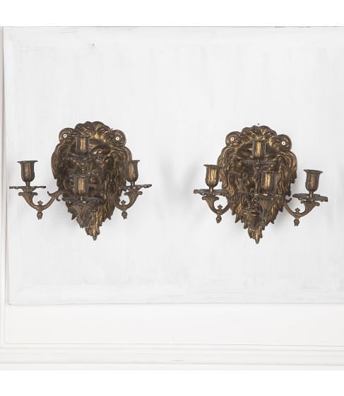 Pair of 19th Century Bronze Lions Head Wall Appliques
