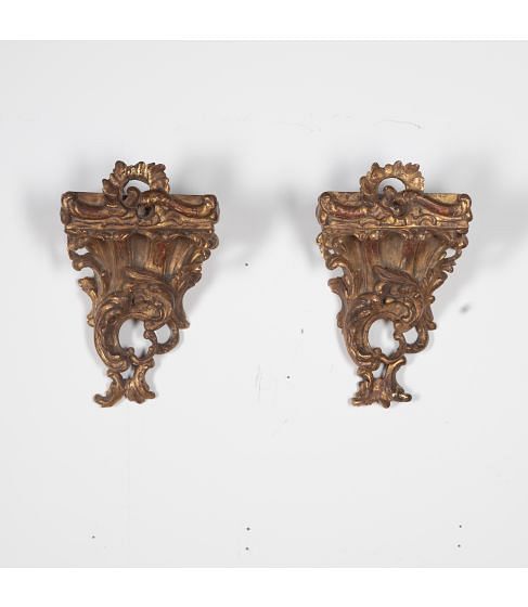 Pair of 19th Century Carved Wood and Gesso Gilded Corbels