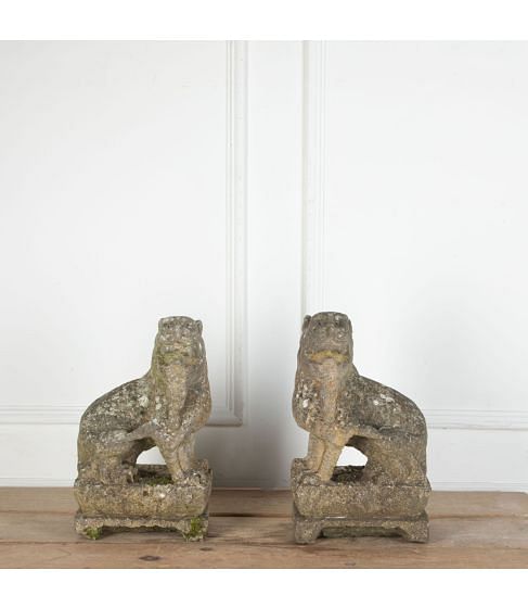 Pair of 19th Century Chinese Carved Stone Lions