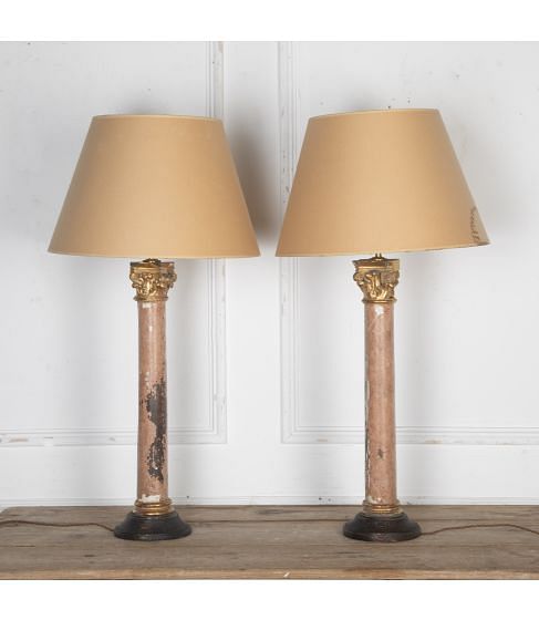 Pair of 19th Century Corinthian Capital Lamps
