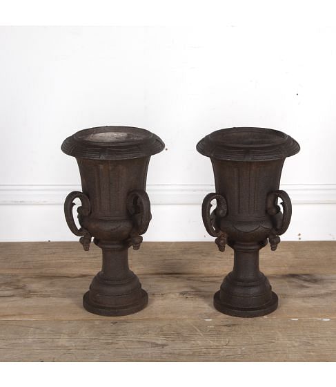 Pair Of 19th Century French Cast Iron Medici Urns