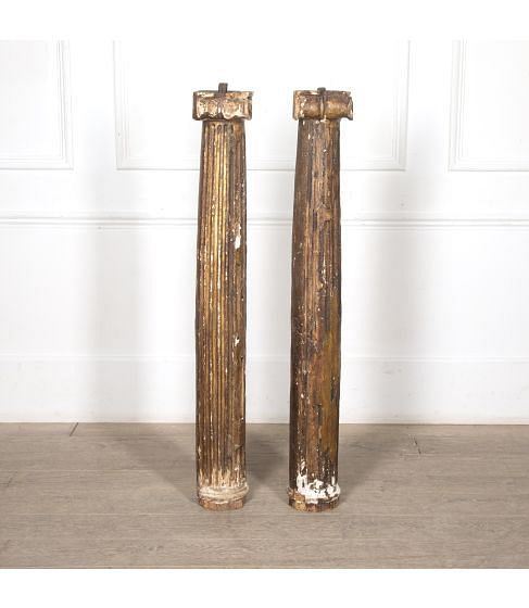 Pair of 19th Century Gilded Column Fragments
