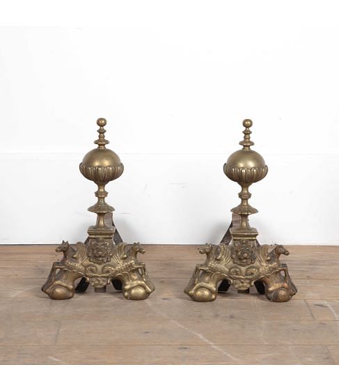 Pair of 20th Century Brass Firedogs