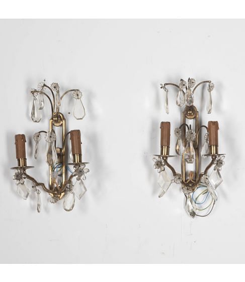 Pair of 20th Century Crystal Glass Luster Pendant Lights