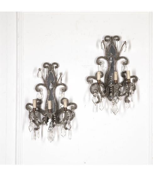 Pair of 20th Century Italian Beaded and Mirrored Wall Lights