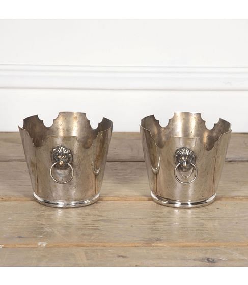 Pair of 20th Century Oval Silverplate Cache Pots
