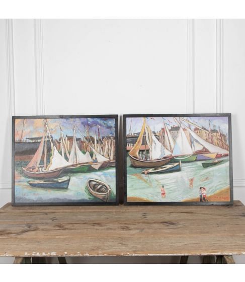 Pair of 20th Century Signed Paintings 'Port de Deauville'