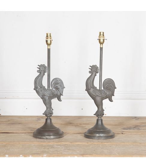 Pair of 20th Century Zinc Rooster Table Lamps