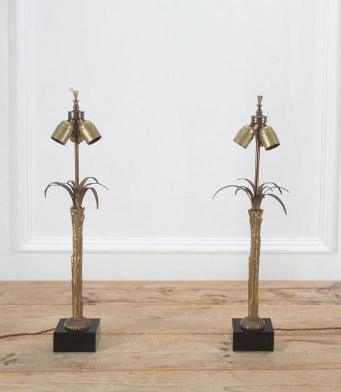 Pair of 20th Maison Charles Bronze Palm Tree Lamps