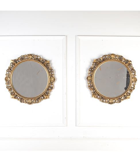 Pair of Circular Florentine Mirrors by Maples Co.