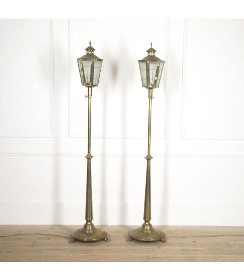 Pair of English Brass Standing Lanterns