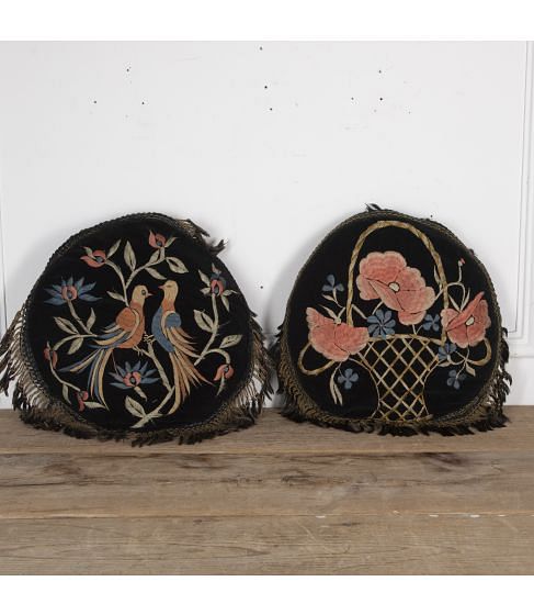 Pair of French 20th Century Round Velvet Cushions