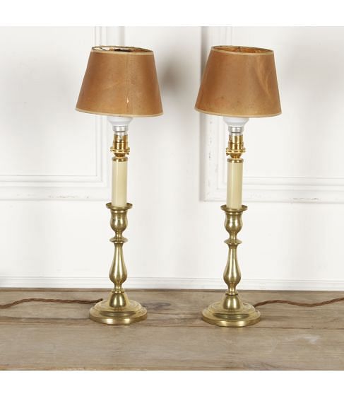Pair of French 19th Century Brass Candlesticks Lamps