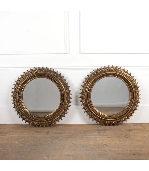 Pair of Giltwood Sun Mirrors by Francisco Hurtado